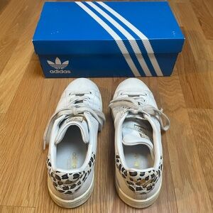 Adidas Stan Smith White and Gold Leopard Sneakers